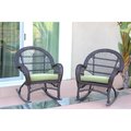 Propation W00208-R-2-FS029-CS Espresso Wicker Rocker Chair with Green Cushion PR1363939